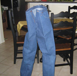 Heavily starched jeans